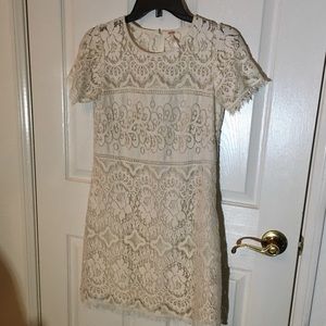 Free People White Dress Lace Shift Short Sleeve Boho Wedding Engagement Size 4 S